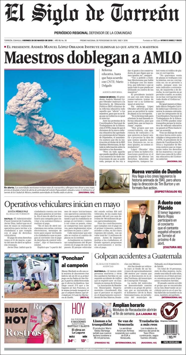 Portada de El Siglo de Torreon (M&eacute;xico)