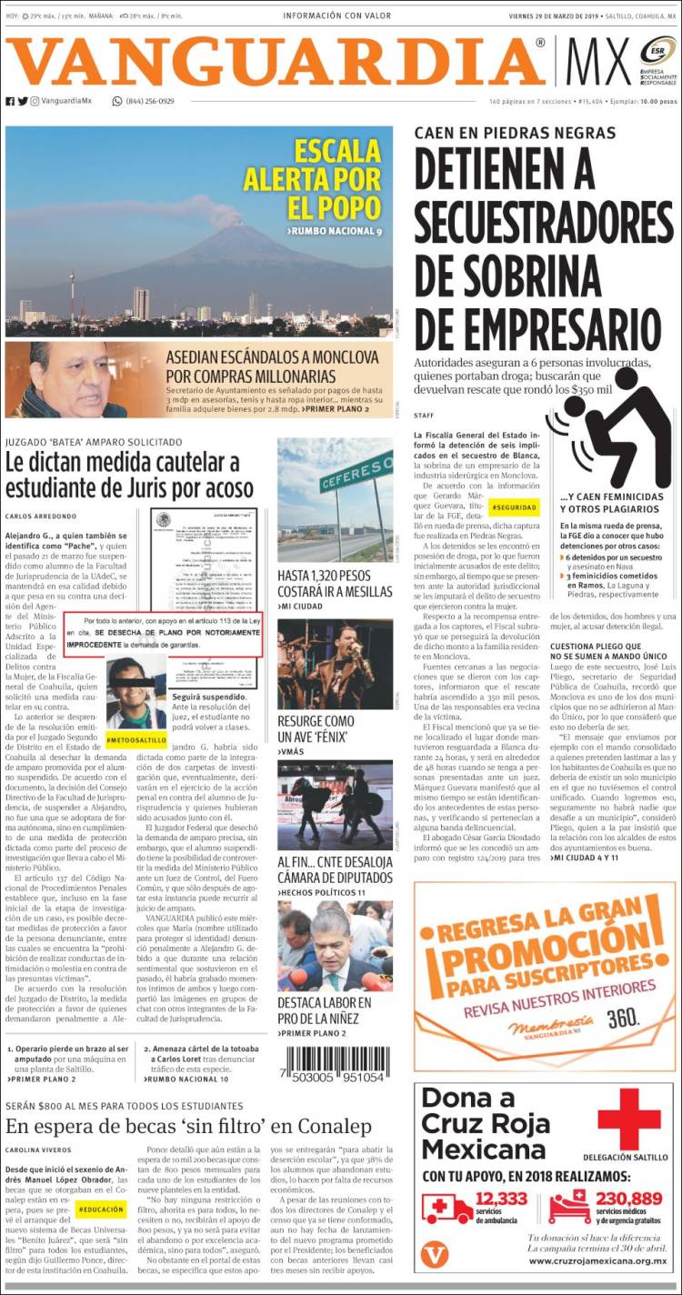 Portada de Vanguardia (M&eacute;xico)