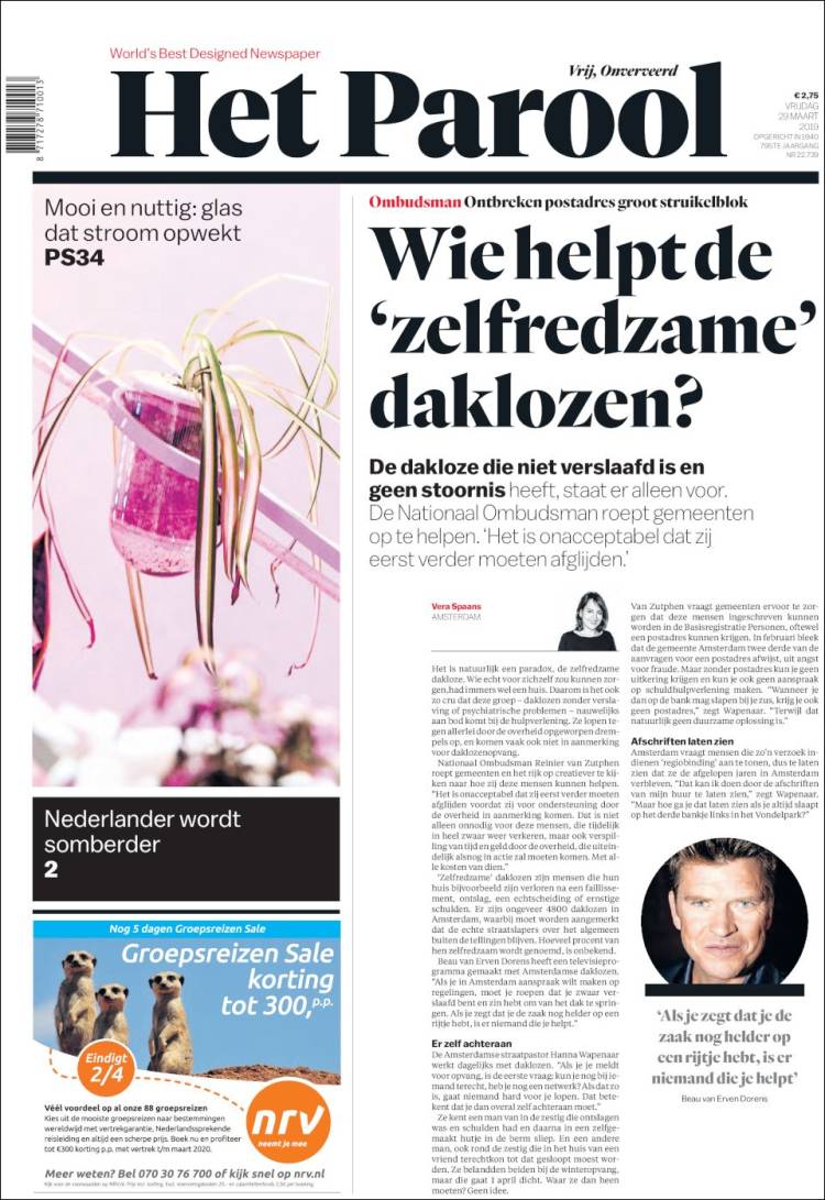Portada de Het Parool (Pa&iacute;ses Bajos)