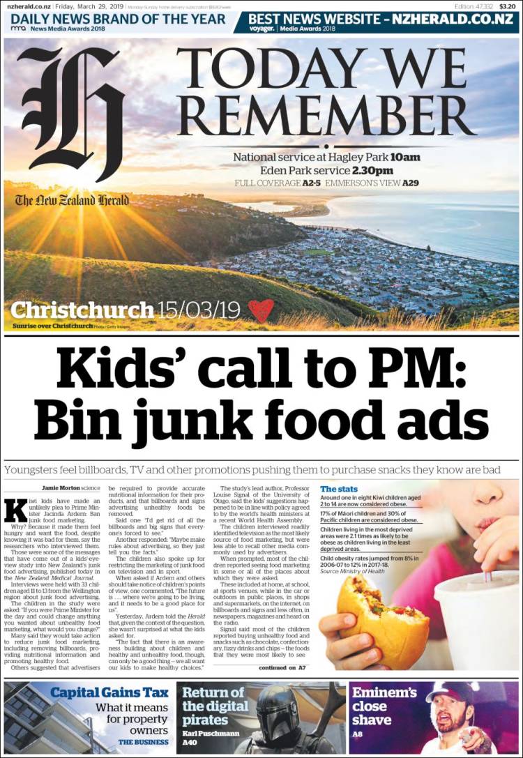 Portada de The New Zealand Herald (Nueva Zelanda)