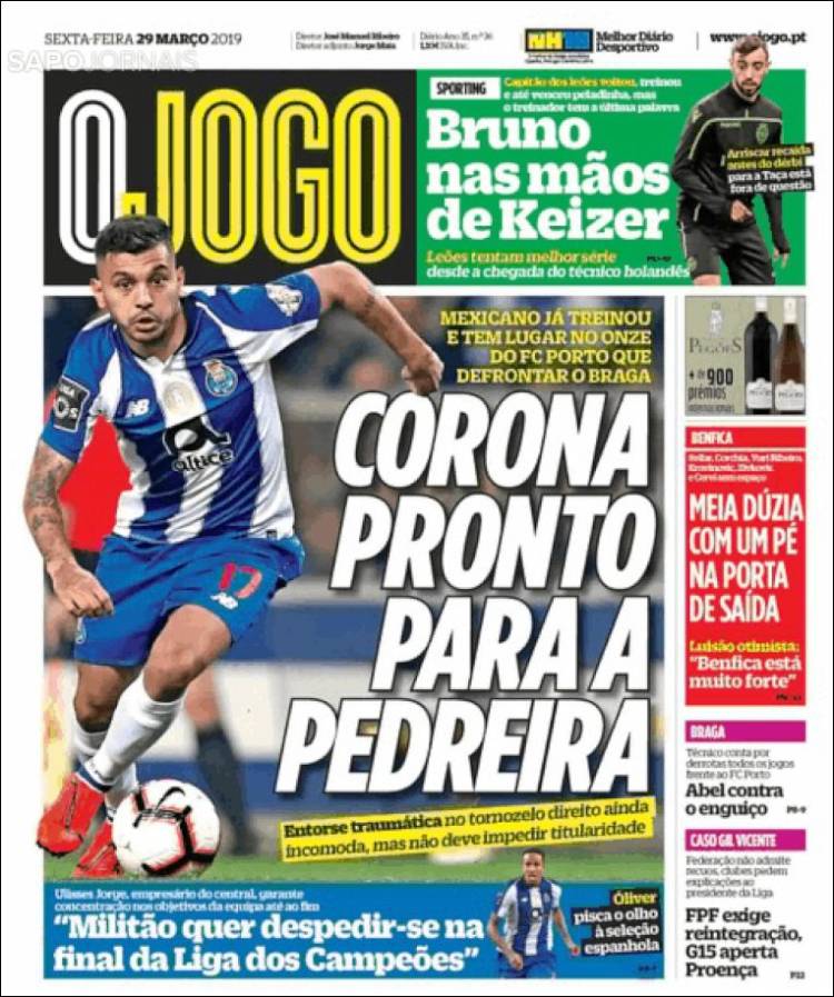 Portada de O Jogo (Portugal)