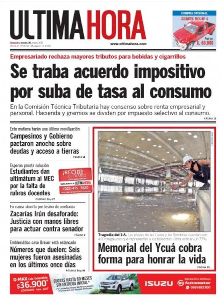 Portada de Última Hora (Paraguay)