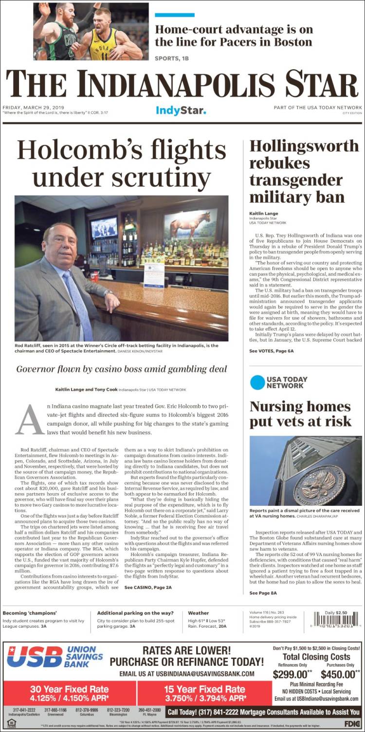 Portada de The Indianapolis Star (USA)