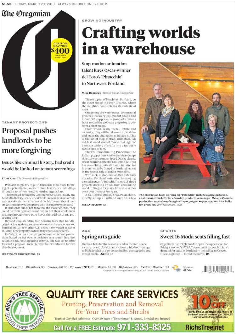 Portada de The Oregonian (USA)