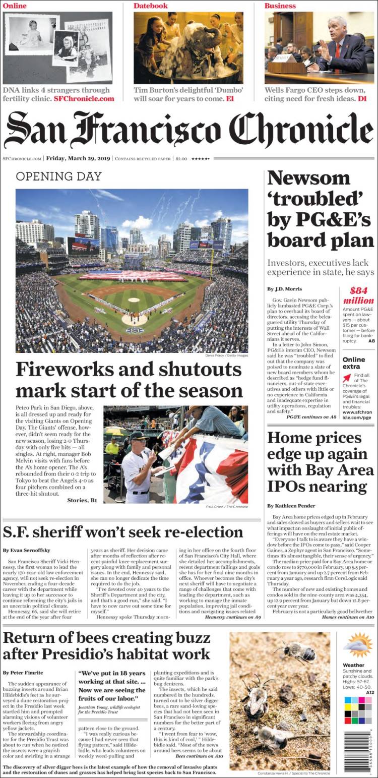 Portada de San Francisco Chronicle (USA)