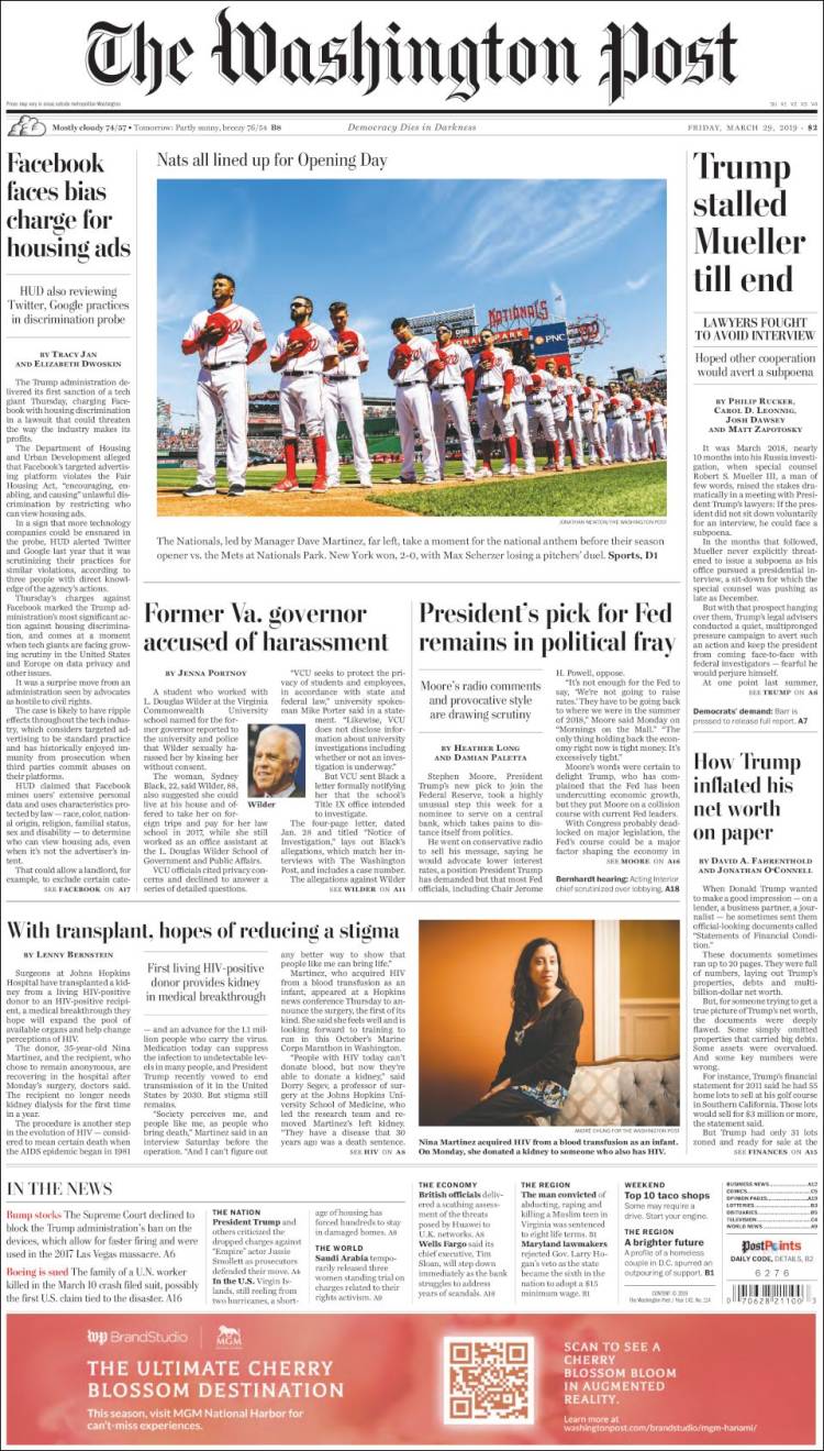 Portada de The Washington Post (USA)