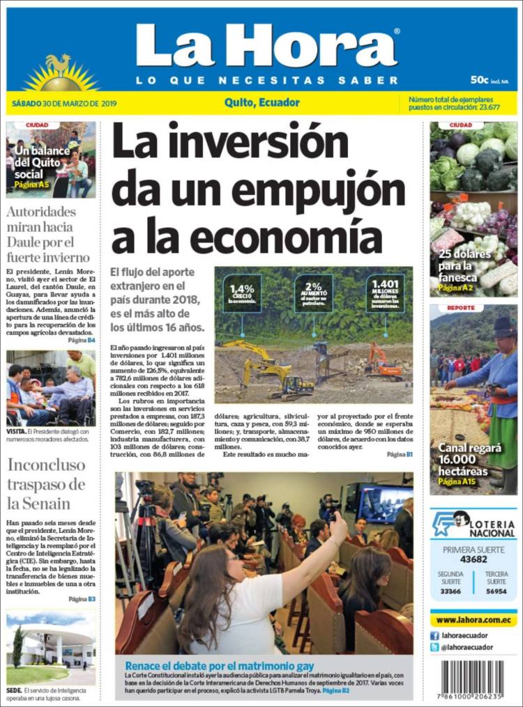 Portada de La Hora - Ecuador (Ecuador)