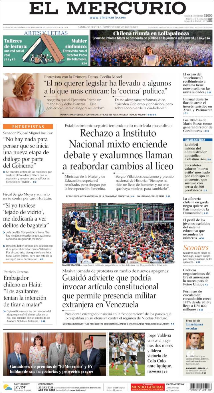 Portada de El Mercurio (Chile)