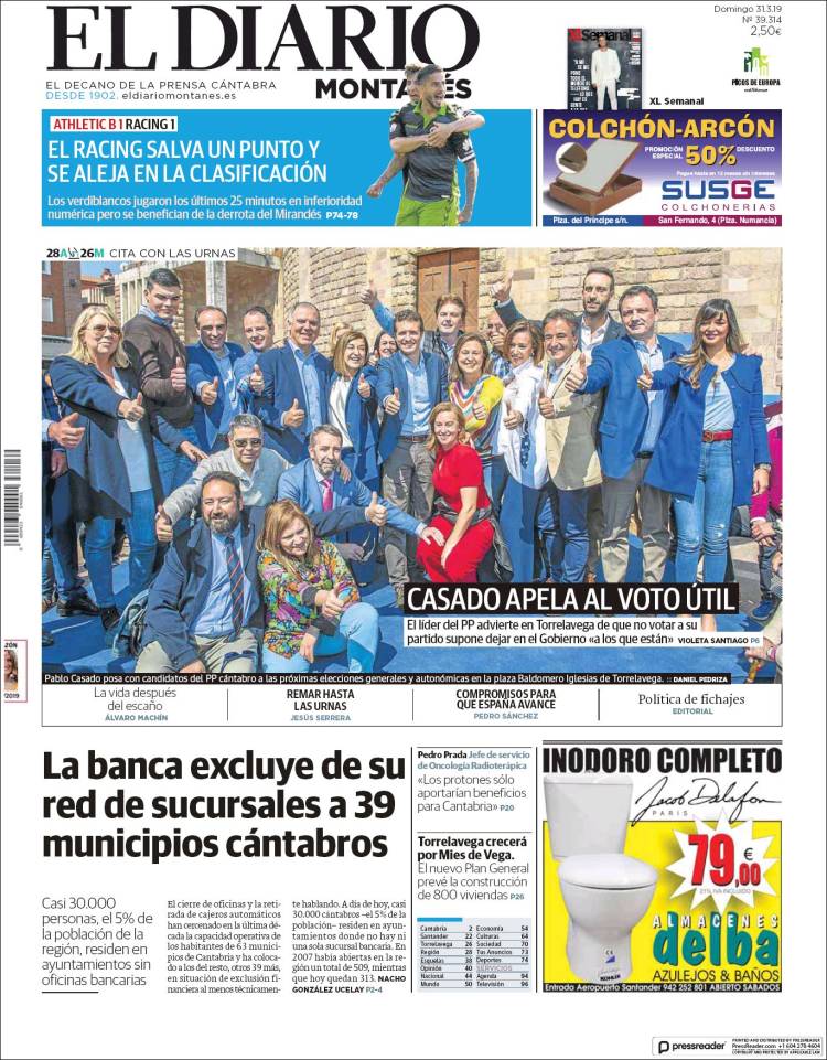 Portada de El Diario Montañés (España)