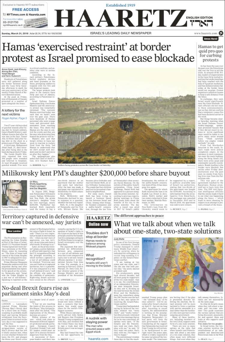 Portada de Haaretz (Israel)