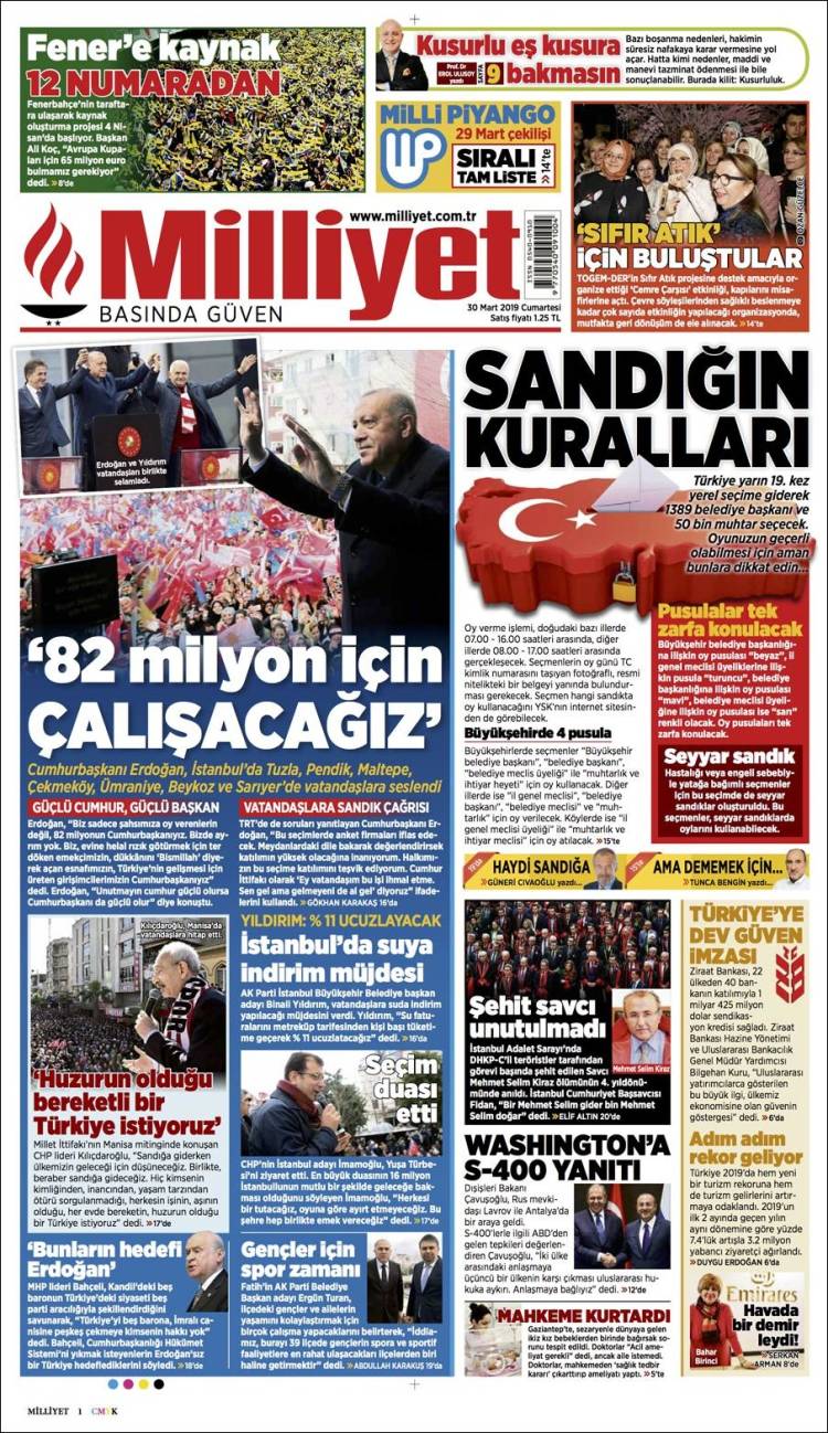 Portada de Milliyet (Turqu&iacute;a)