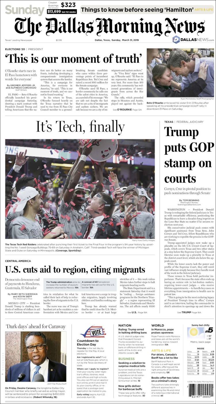 Portada de Dallas Morning News (USA)