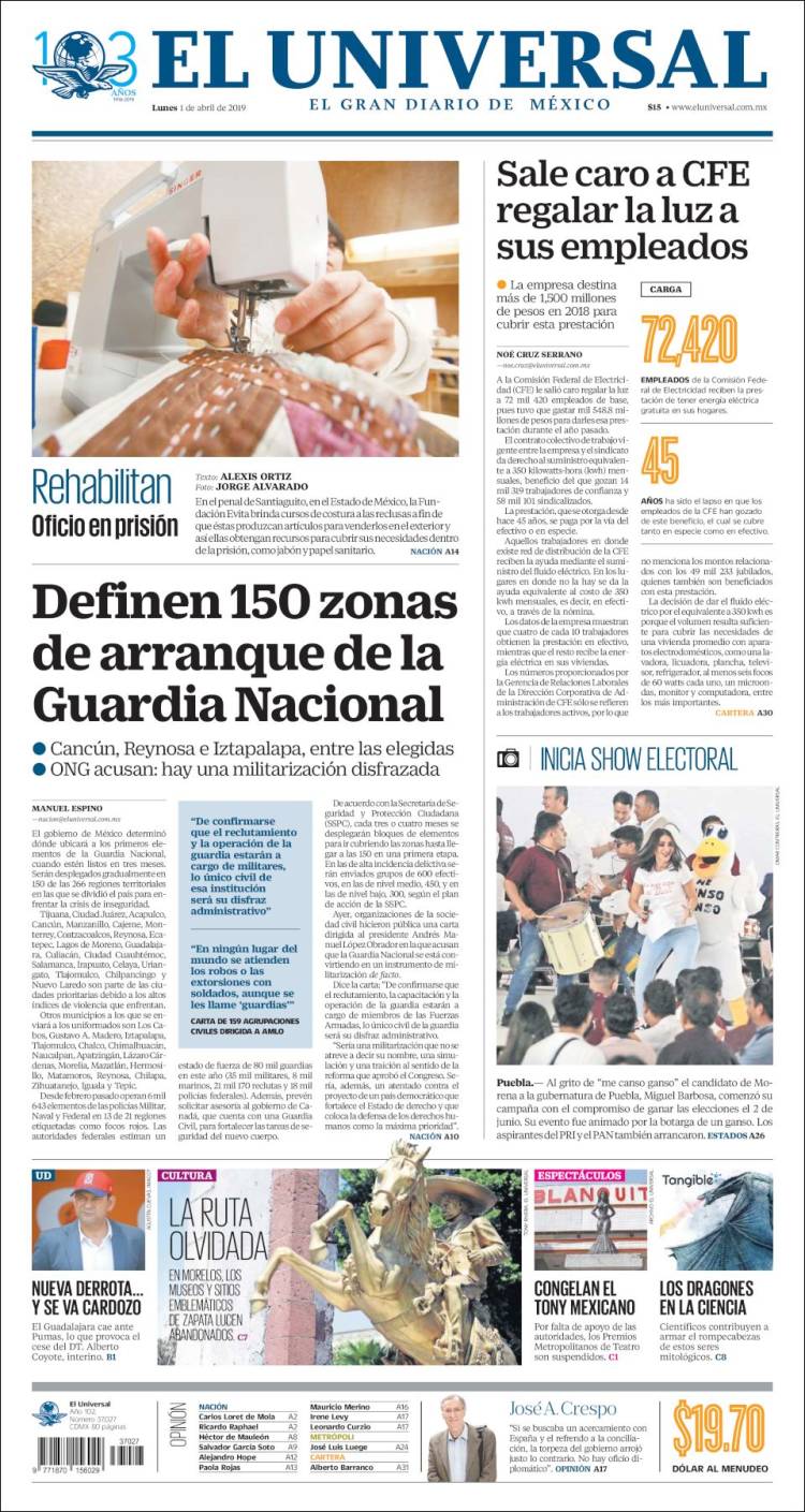 Portada de El Universal (México)