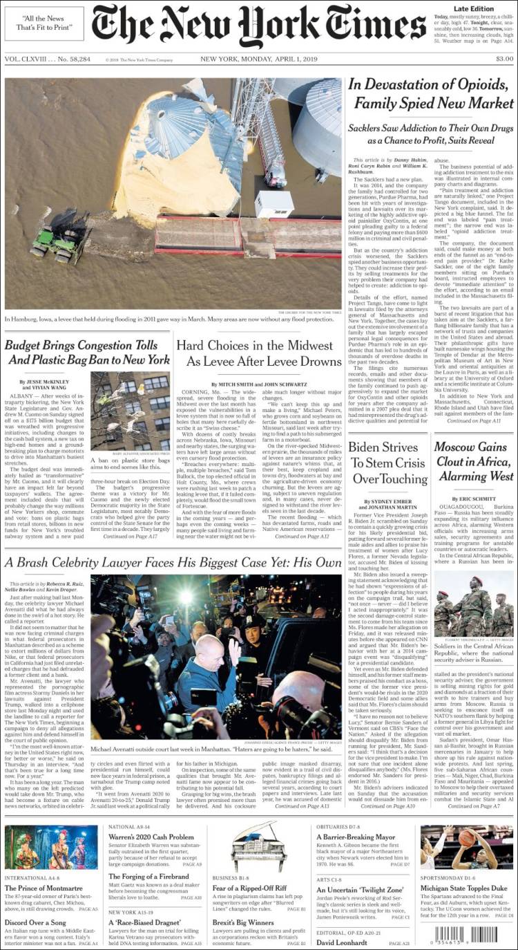 Portada de New York Times (USA)