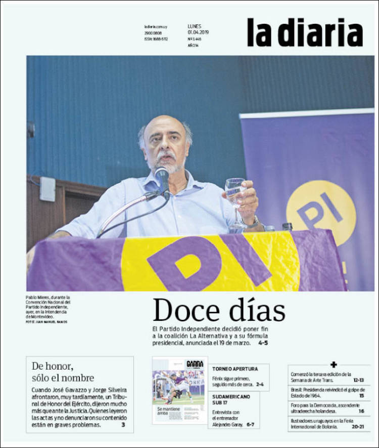 Portada de La Diaria (Uruguay)