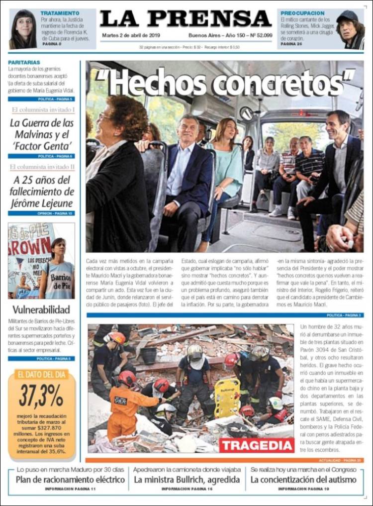 Portada de La Prensa (Argentina)