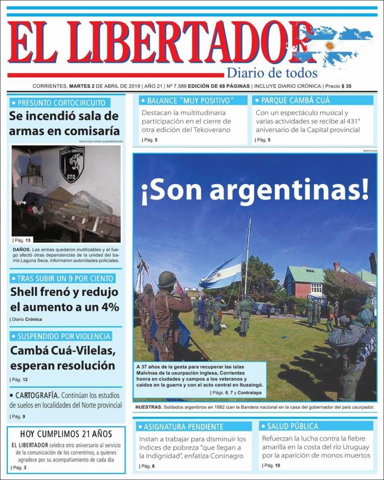 Portada de Diario El Libertador (Argentina)
