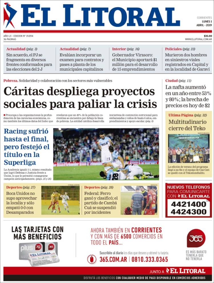 Portada de El Litoral Corrientes (Argentina)