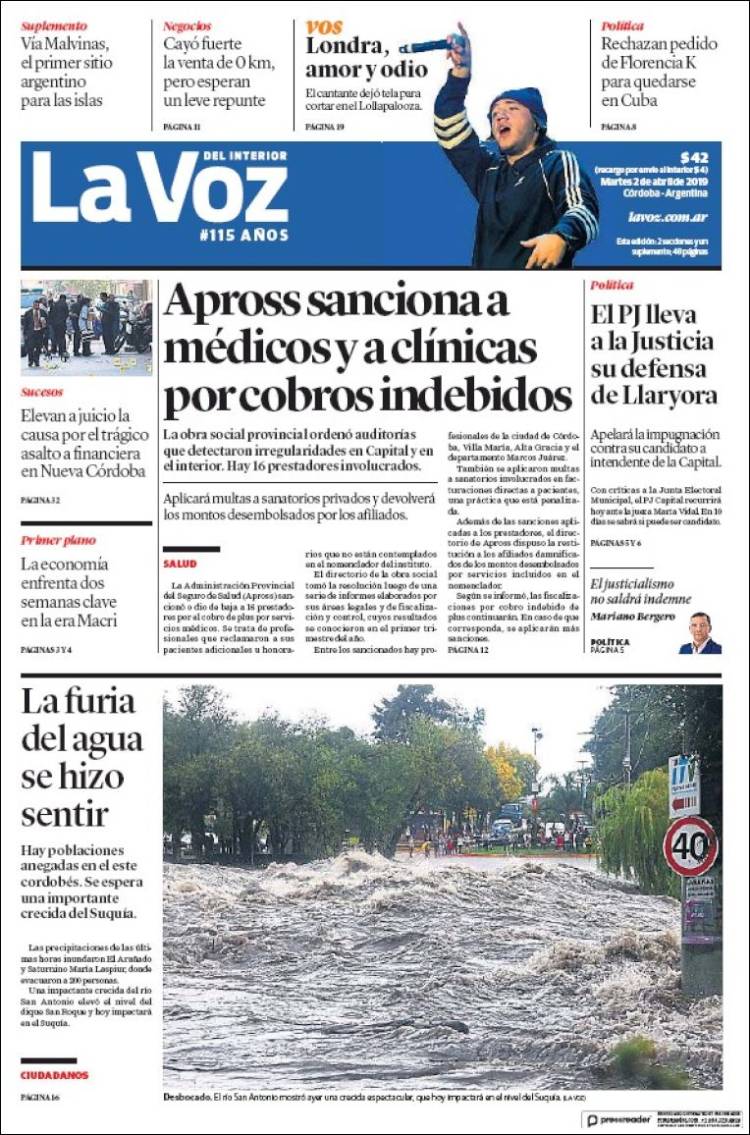 Portada de La Voz del Interior (Argentina)