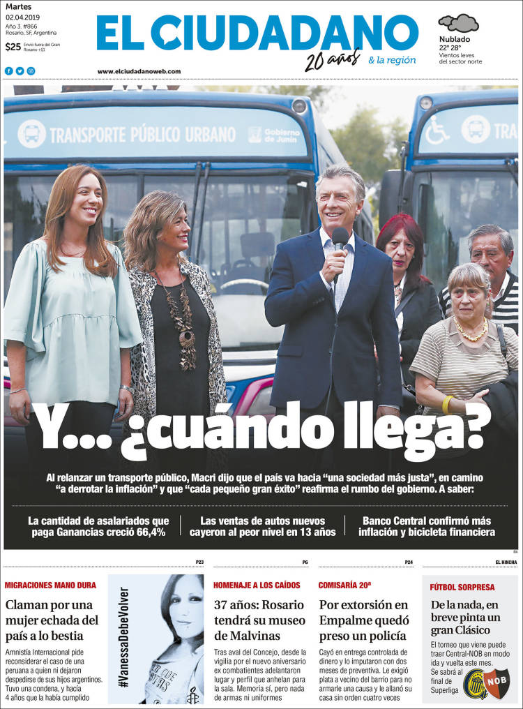 Portada de Diario El Ciudadano (Argentina)