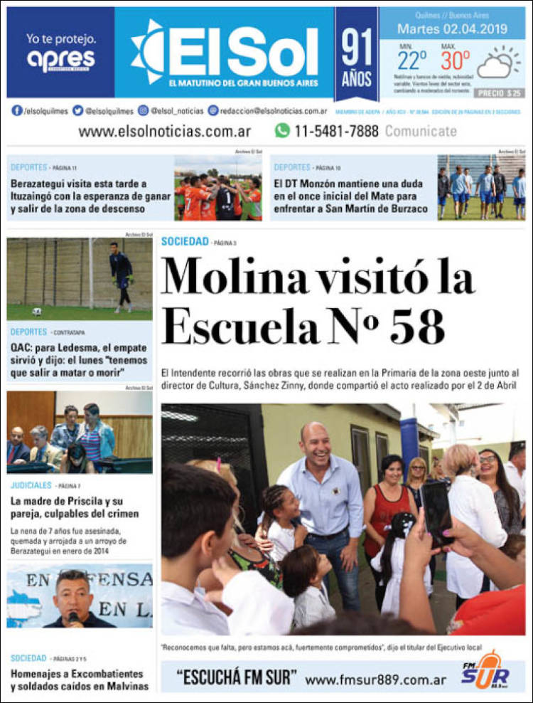 Portada de Diario El Sol (Argentina)