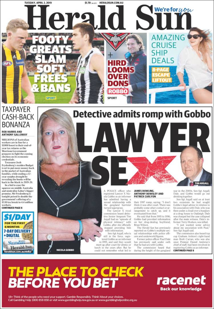 Portada de Herald Sun (Australia)