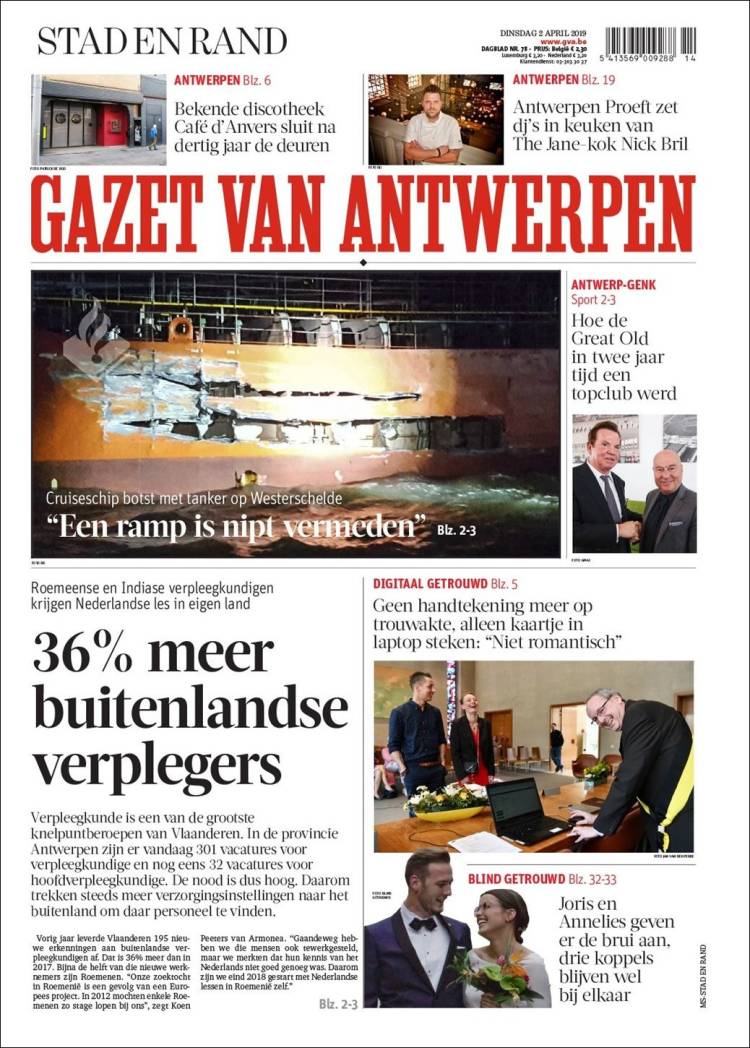 Portada de Gazet van Antwerpen (B&eacute;lgica)
