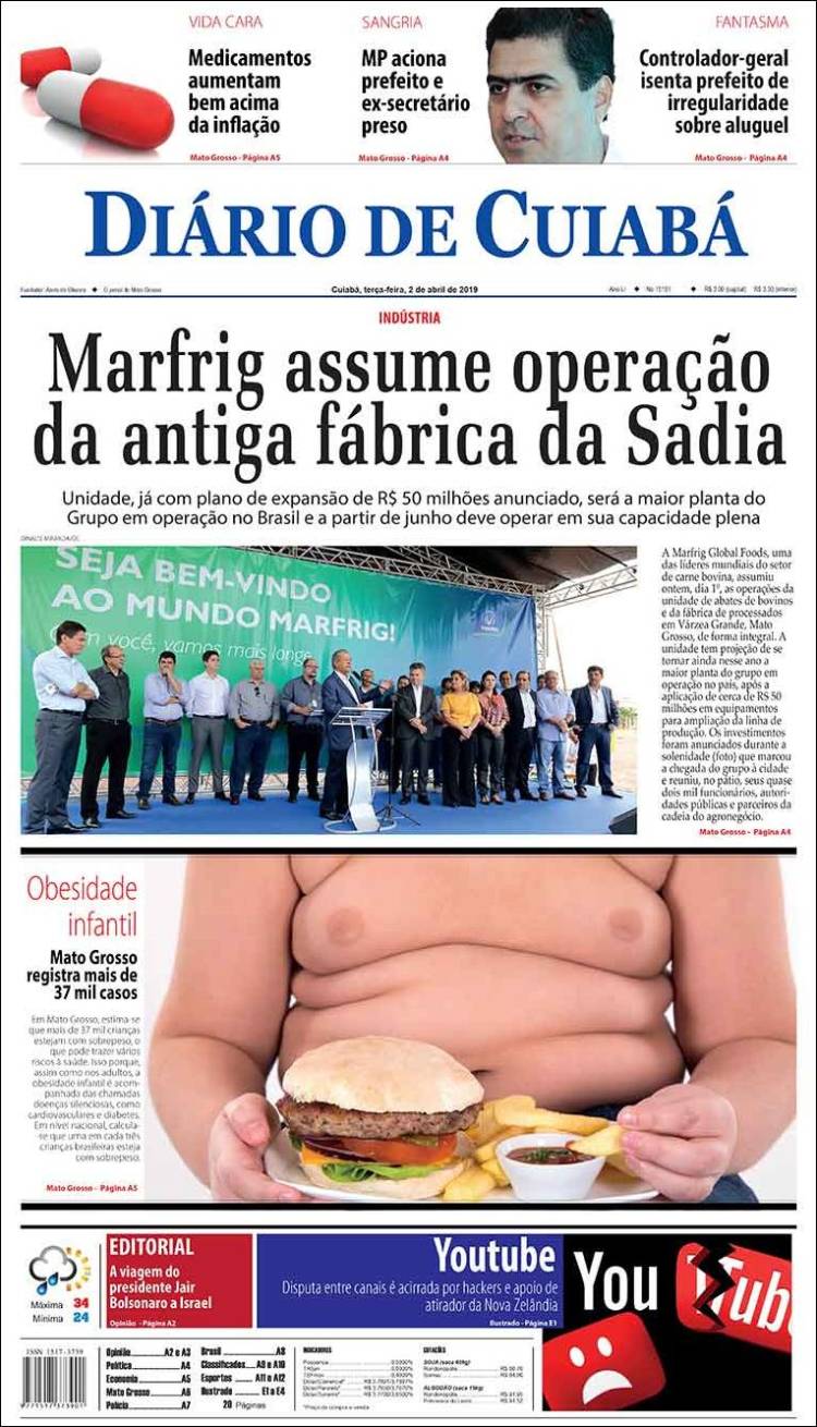 Portada de Diário de Cuiabá (Brasil)