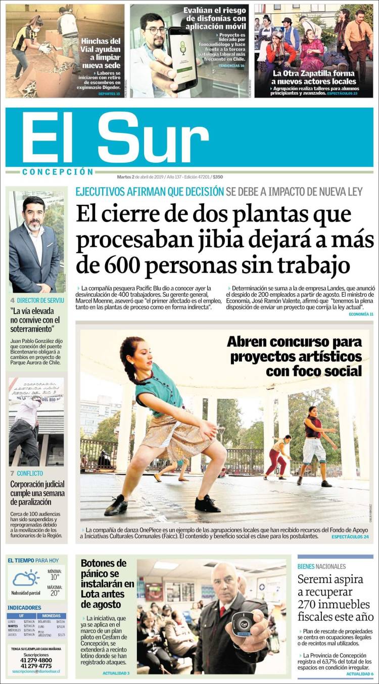 Portada de El Sur (Chile)
