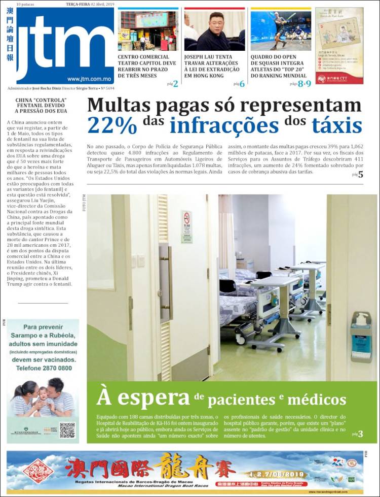 Portada de Jornal Tribuna de Macau (China)