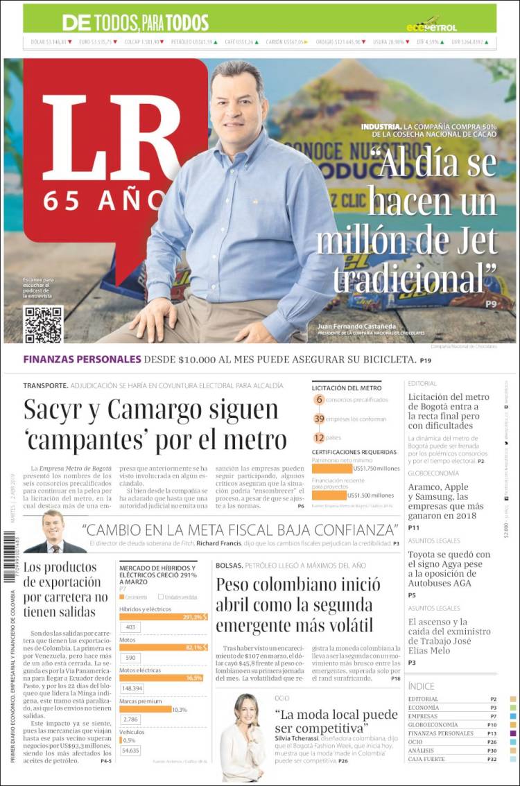 Portada de La Republica (Colombia)