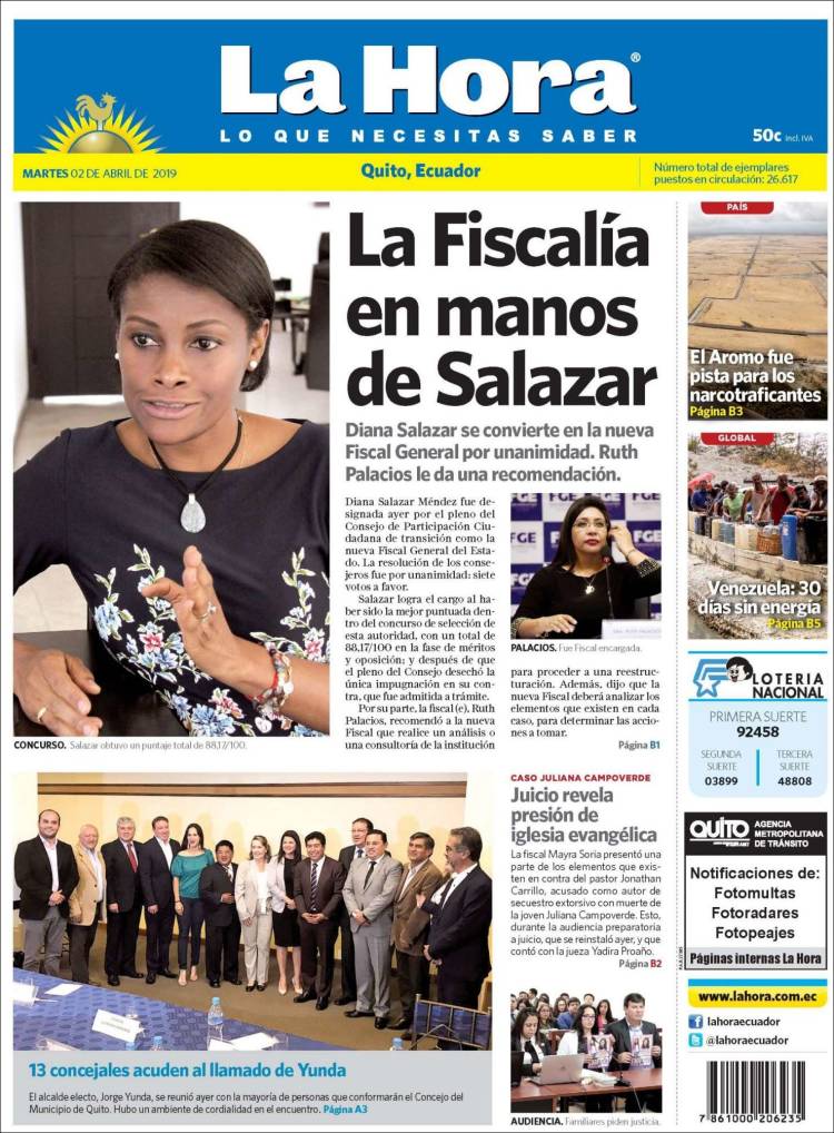 Portada de La Hora - Ecuador (Ecuador)