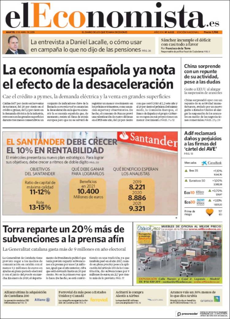Portada de El Economista (Espa&ntilde;a)