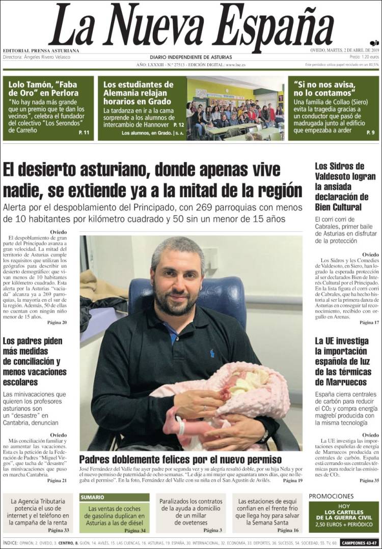 Portada de La Nueva España (Espa&ntilde;a)