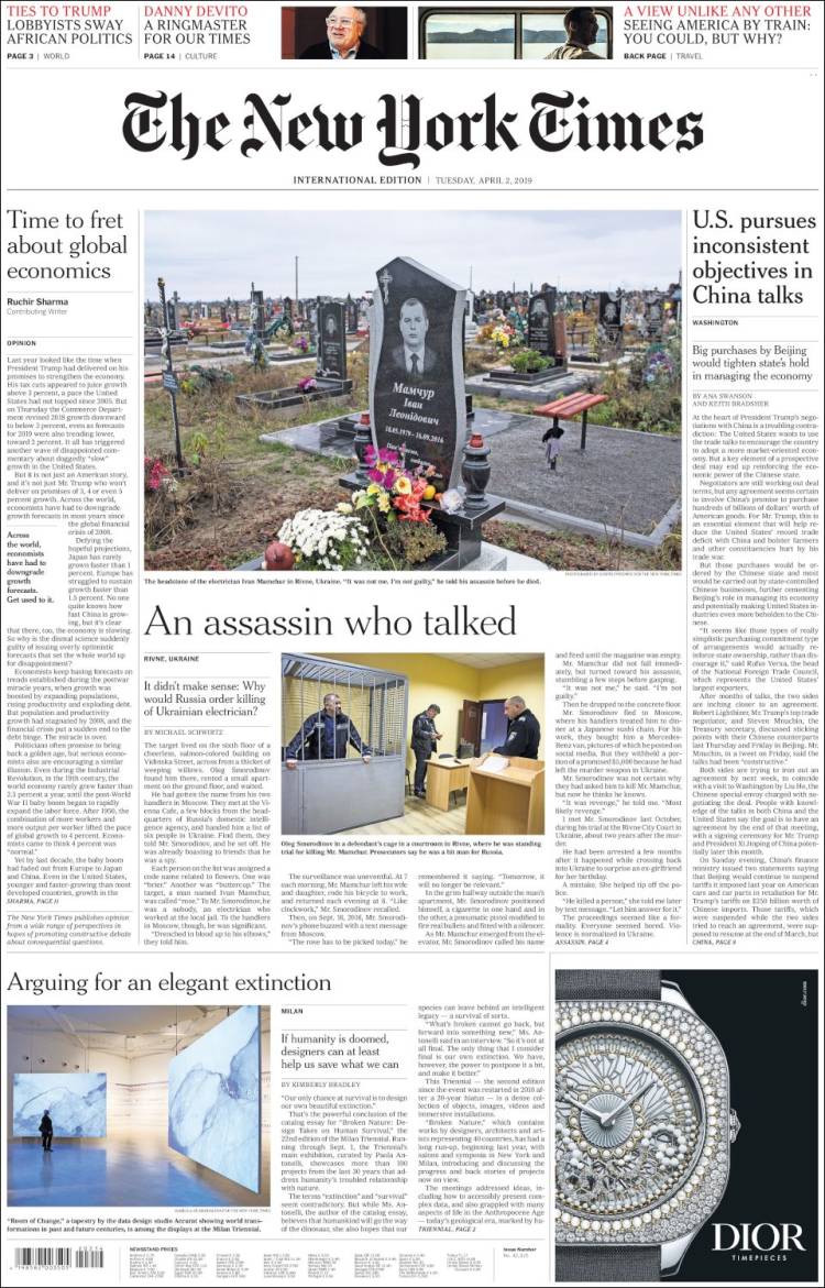 Portada de International New York Times (Europa)