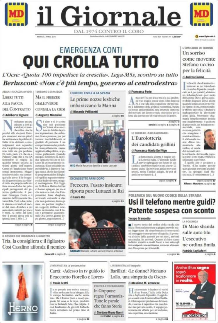 Portada de il Giornale (Italia)