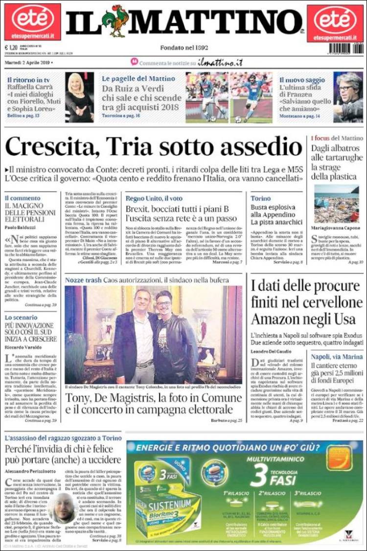 Portada de Il Mattino (Italia)