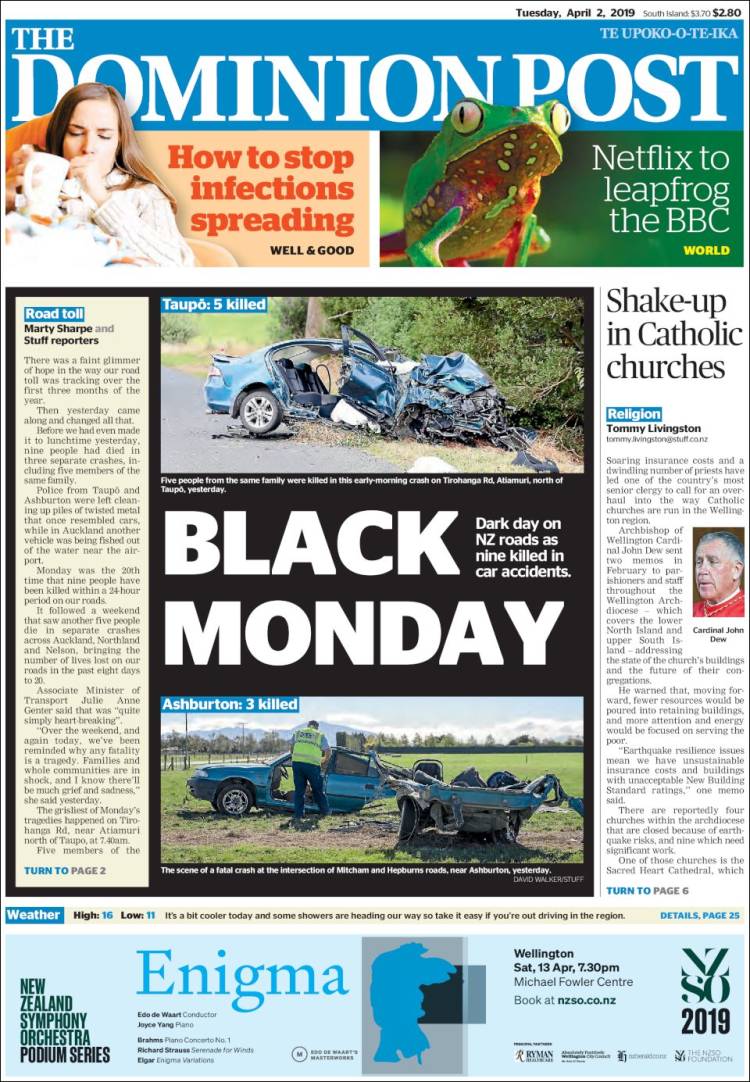 Portada de The Dominion Post (Nueva Zelanda)