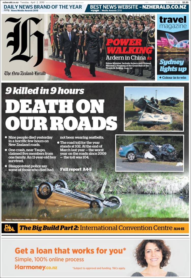 Portada de The New Zealand Herald (Nueva Zelanda)
