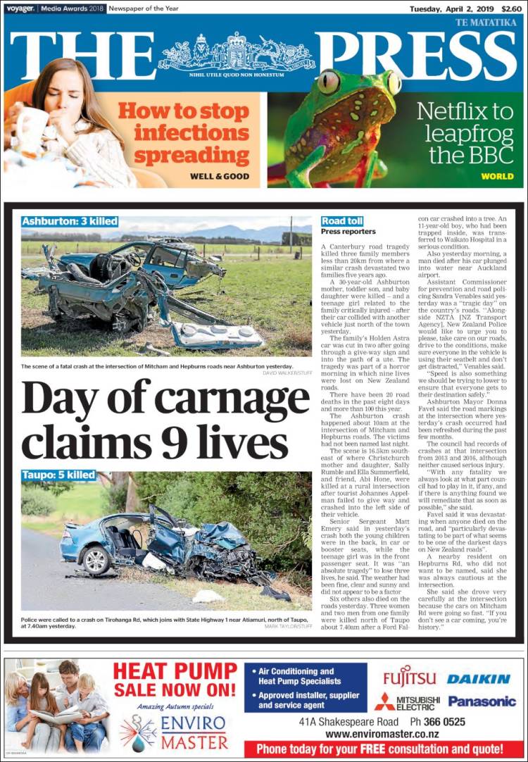 Portada de The Press (Nueva Zelanda)