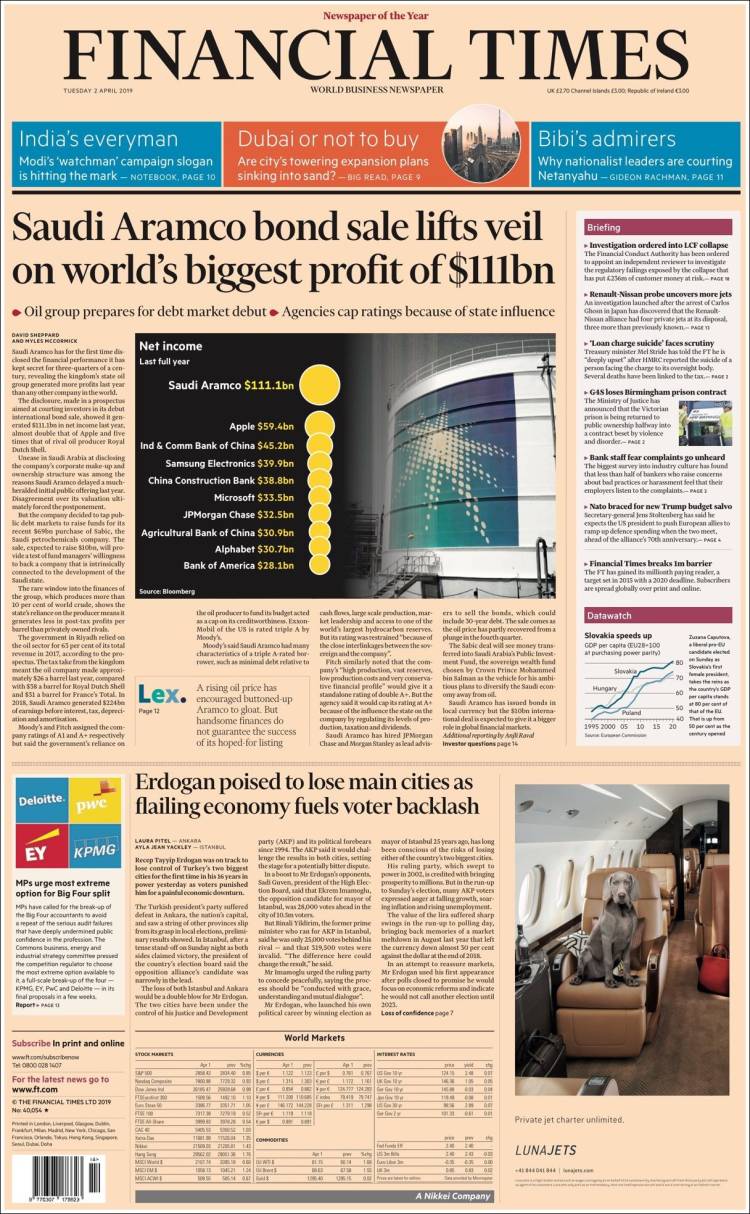 Portada de Financial Times (Reino Unido)