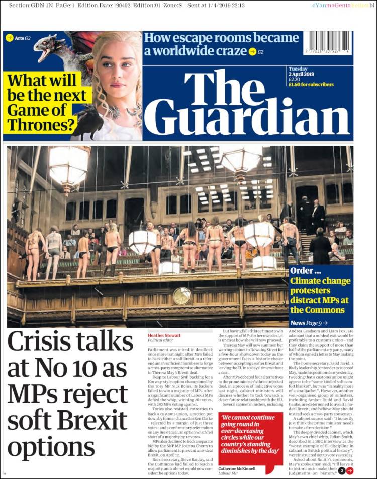 Portada de The Guardian (Reino Unido)
