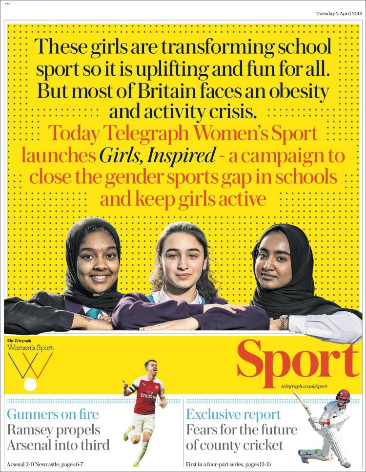 Portada de Telegraph Sport (Reino Unido)