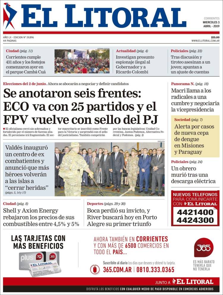 Portada de El Litoral Corrientes (Argentina)