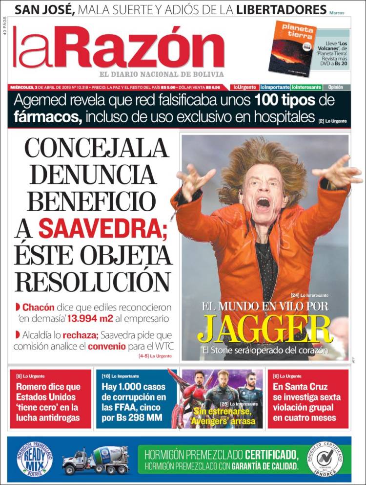 Portada de La Razón (Bolivia)