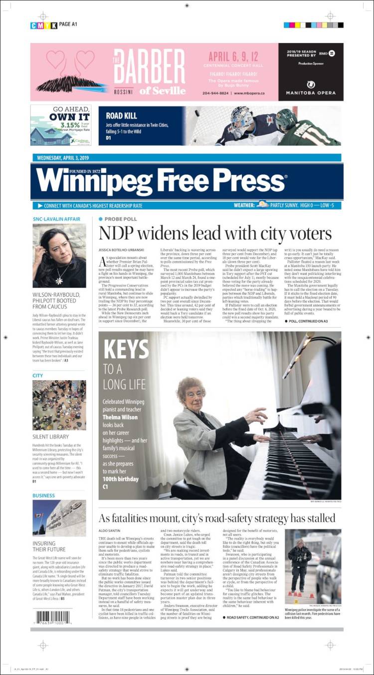 Portada de Winnipeg Free Press (Canada)