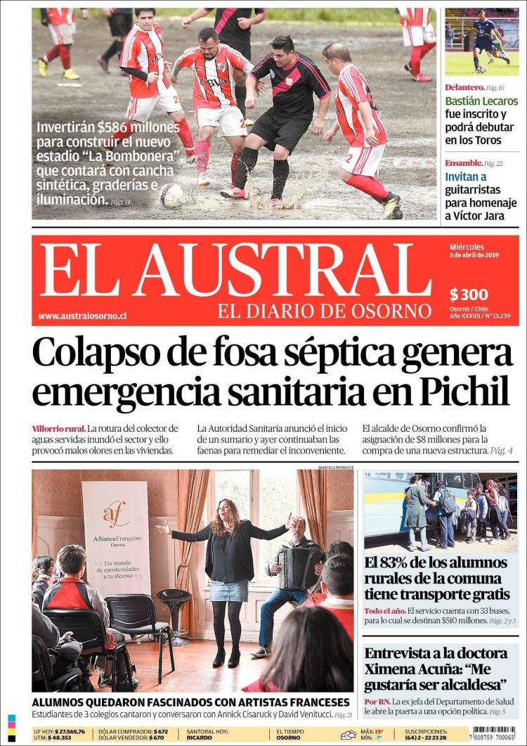 Portada de El Austral de Osorno (Chile)