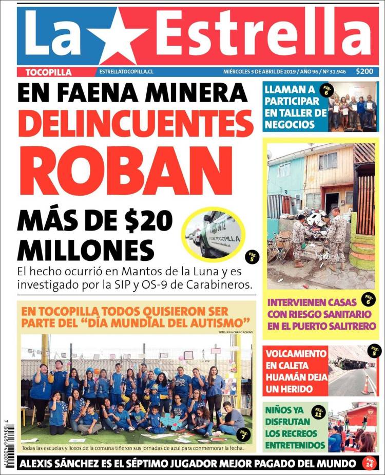 Portada de La Estrella de Tocopilla (Chile)