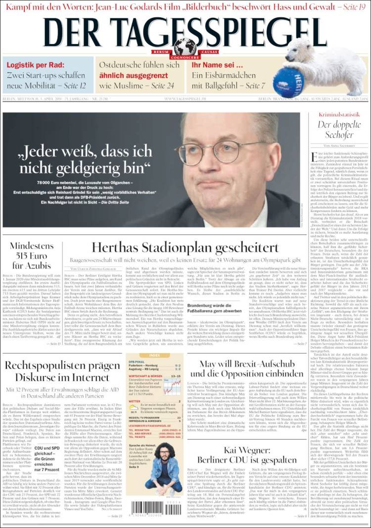 Portada de Der Tagesspiegel (Alemania)