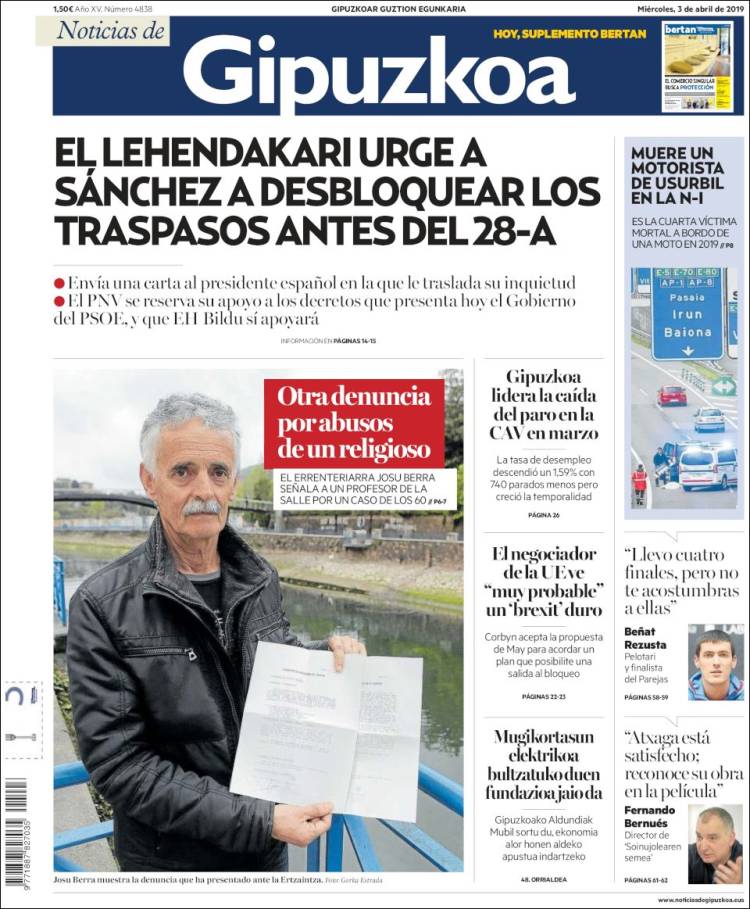 Portada de Noticias de Gipuzkoa (Spain)